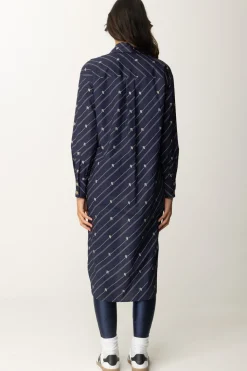 Elisabetta Franchi Camicia Asimmetrica con Stampa Righe e LogoNAVY/CREMA