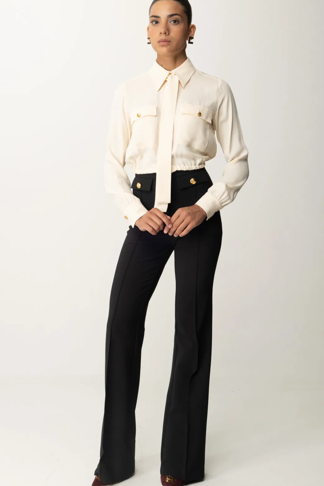 Elisabetta Franchi Camicia Crop Georgette con FoulardBURRO