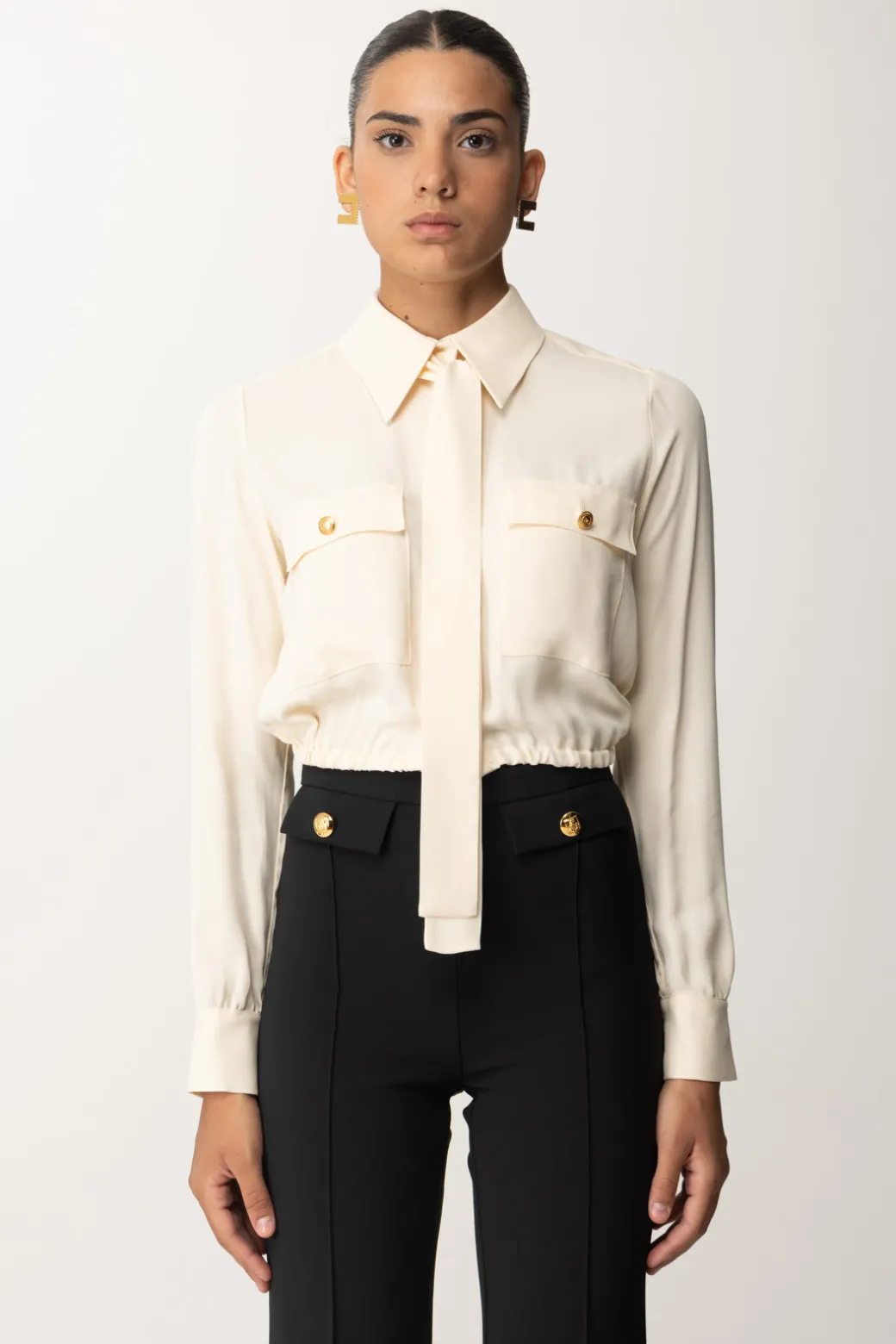 Elisabetta Franchi Camicia Crop Georgette con FoulardBURRO