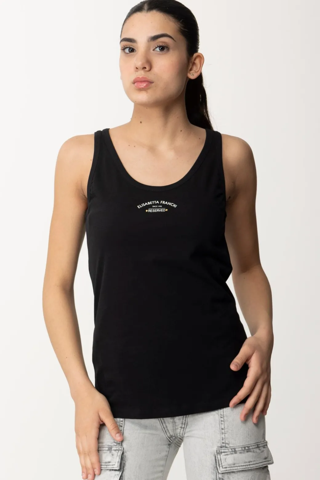 Elisabetta Franchi Canotta con Logo LetteringNERO