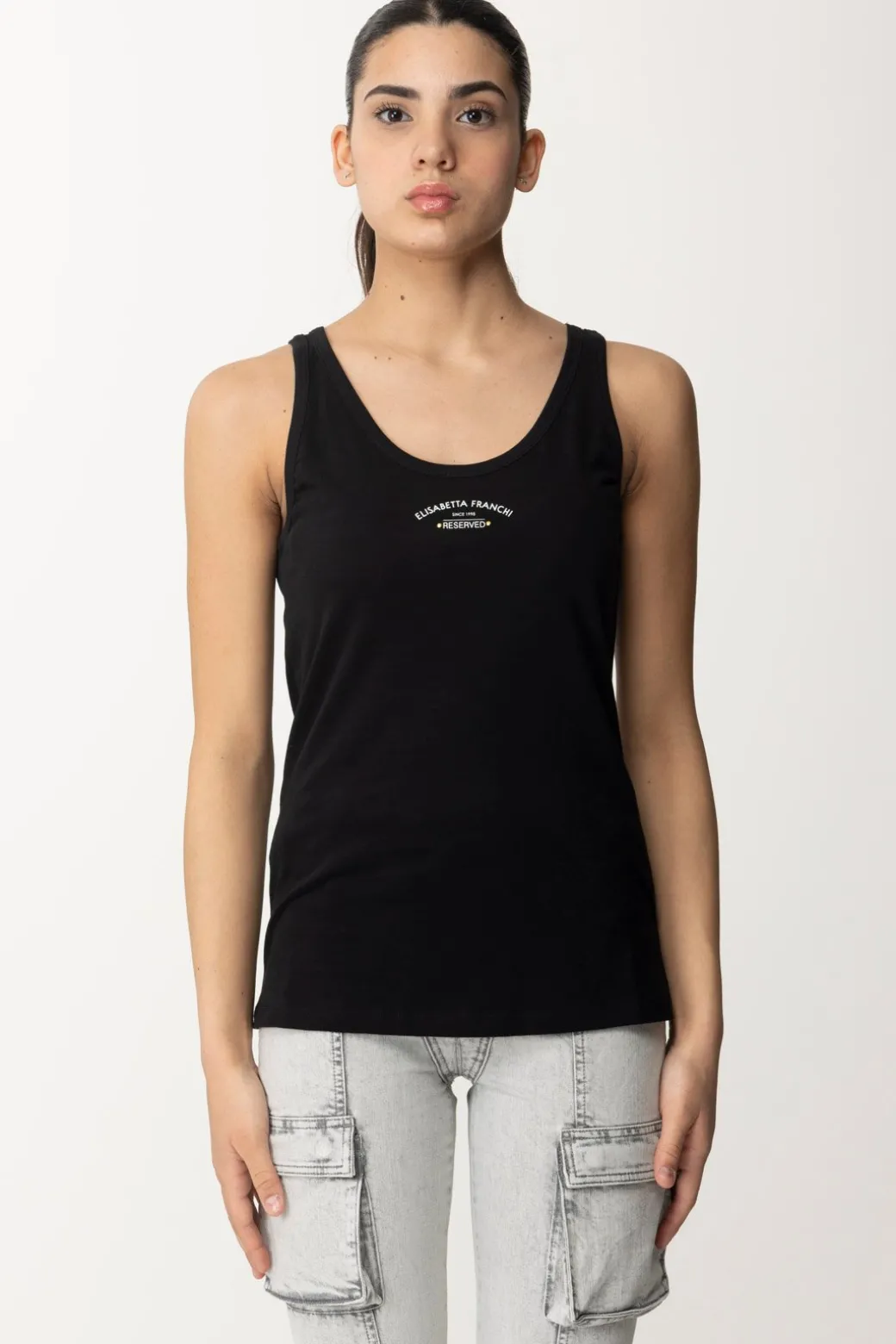 Elisabetta Franchi Canotta con Logo LetteringNERO