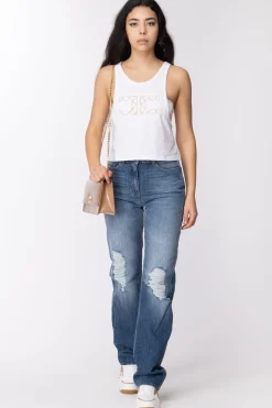 Elisabetta Franchi Canotta con Logo RicamatoGESSO