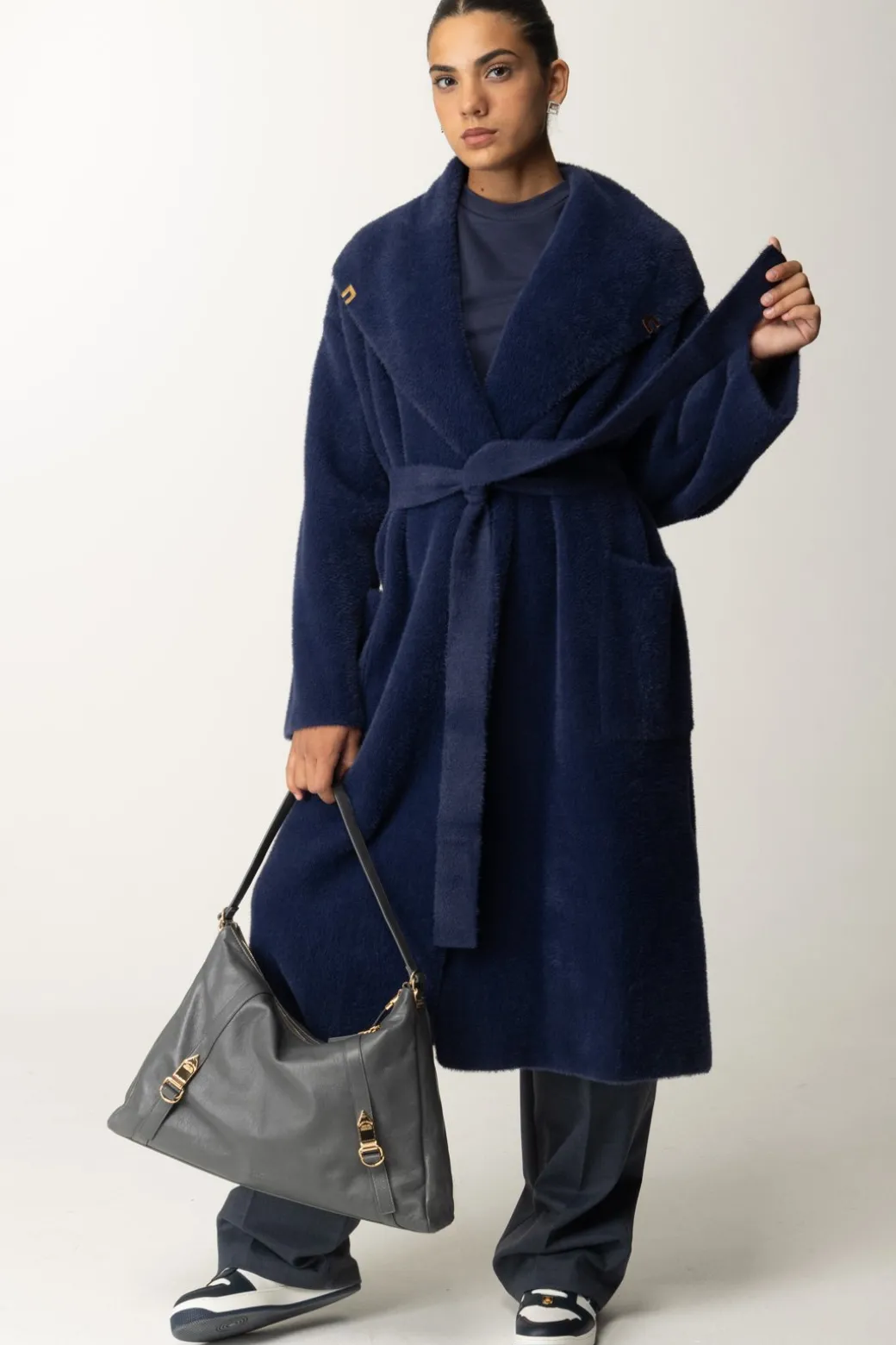 Elisabetta Franchi Cappotto Vestaglia con CinturaNAVY