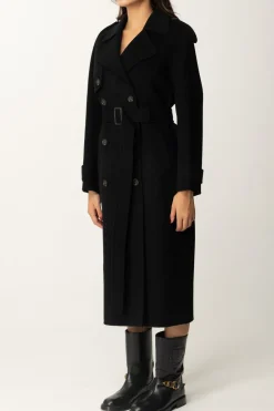 Elisabetta Franchi Cappotto a Trench In LanaNERO