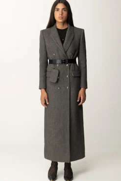 Elisabetta Franchi Cappotto Lungo In Misto Lana con CinturaTORTORA