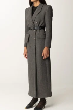 Elisabetta Franchi Cappotto Lungo In Misto Lana con CinturaTORTORA