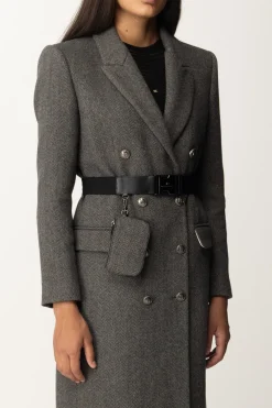 Elisabetta Franchi Cappotto Lungo In Misto Lana con CinturaTORTORA