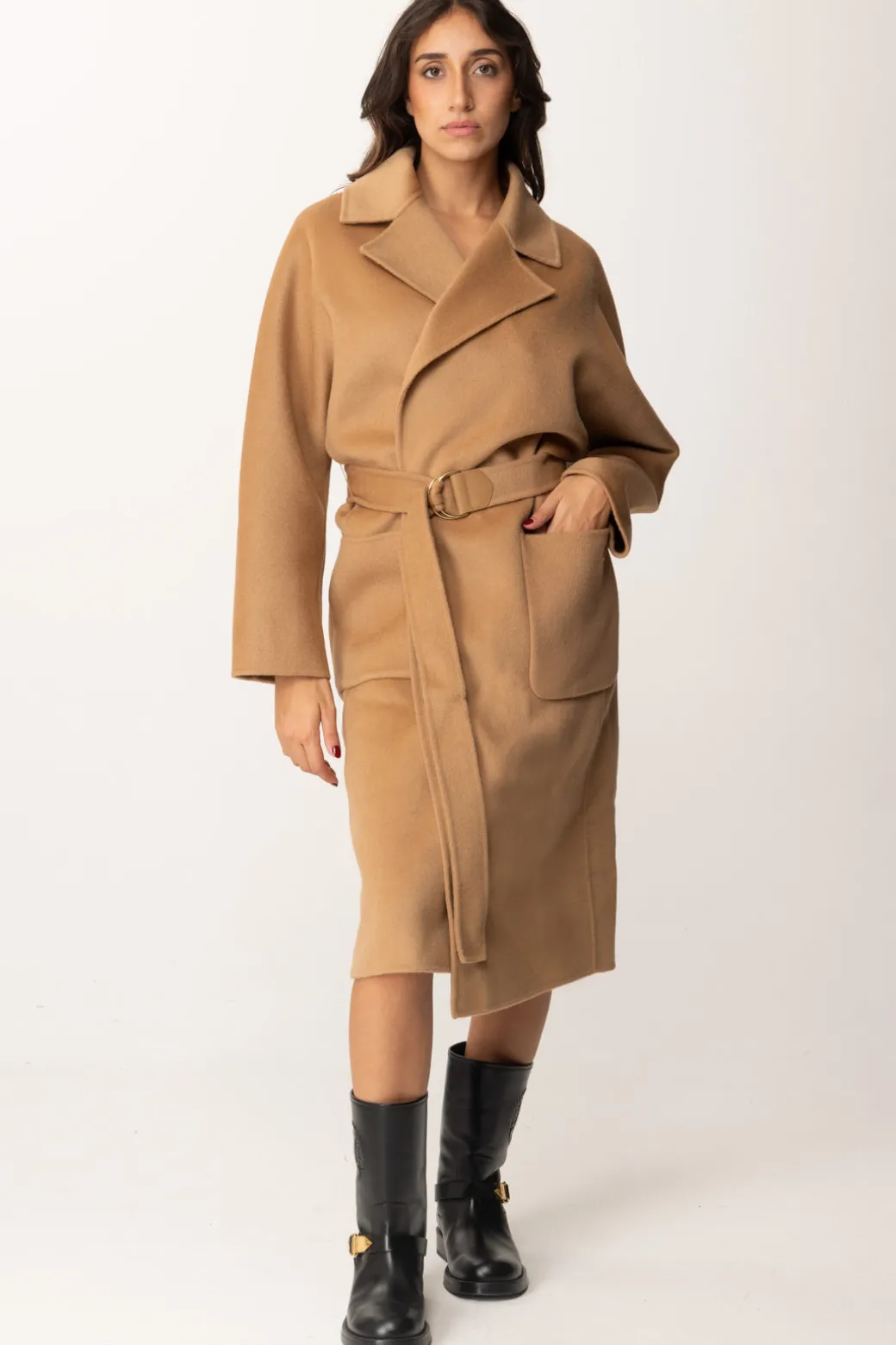 Elisabetta Franchi Cappotto Vestaglia In LanaCAMEL