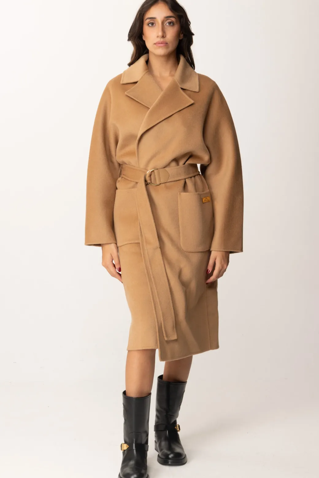 Elisabetta Franchi Cappotto Vestaglia In LanaCAMEL