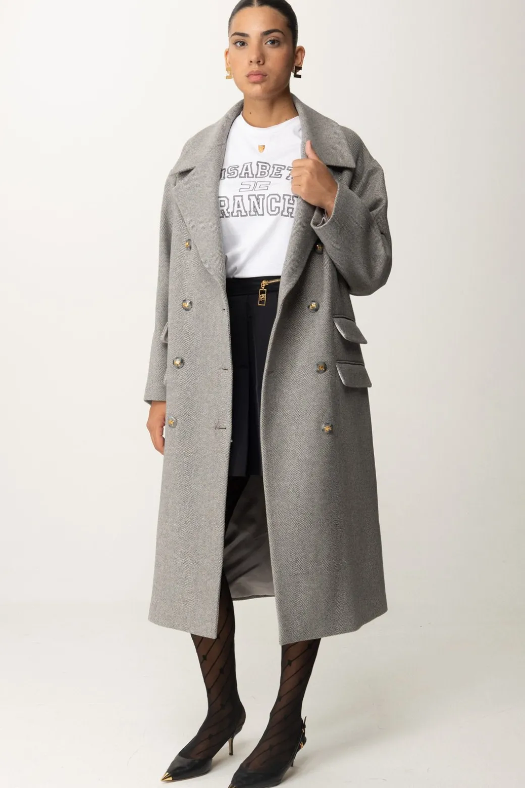 Elisabetta Franchi Cappotto Over Doppiopetto LungoPERLA