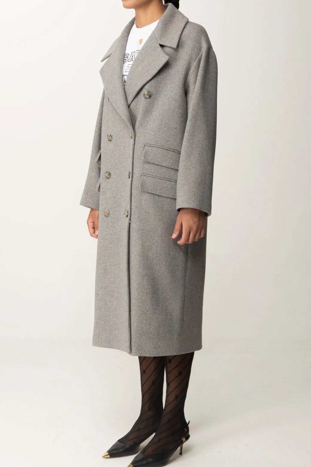 Elisabetta Franchi Cappotto Over Doppiopetto LungoPERLA