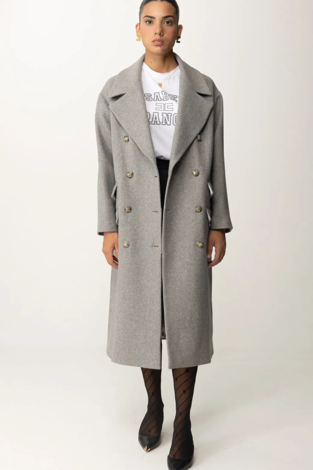 Elisabetta Franchi Cappotto Over Doppiopetto LungoPERLA