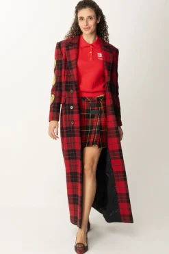 Elisabetta Franchi Cappotto Lungo Doppiopetto TartanRED PASSION/NERO