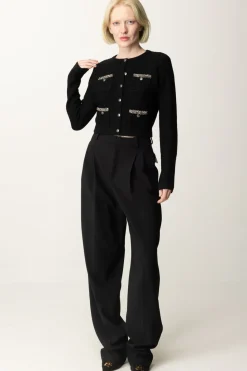 Elisabetta Franchi Cardigan In Lana Bouclé con RicamoNERO