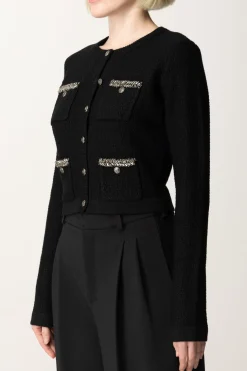Elisabetta Franchi Cardigan In Lana Bouclé con RicamoNERO