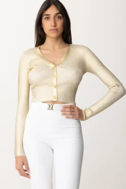 Elisabetta Franchi Cardigan Cropped LaminatoORO