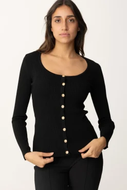 Elisabetta Franchi Cardigan In Viscosa Effetto PlisséNERO