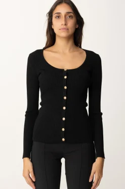 Elisabetta Franchi Cardigan In Viscosa Effetto PlisséNERO