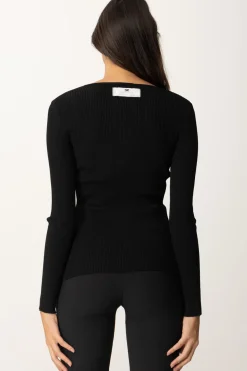 Elisabetta Franchi Cardigan In Viscosa Effetto PlisséNERO