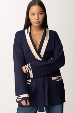 Elisabetta Franchi Cardigan con Bande LogoNAVY/CREMA