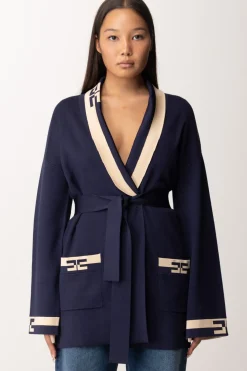 Elisabetta Franchi Cardigan con Bande LogoNAVY/CREMA
