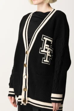 Elisabetta Franchi Cardigan In Lana Stile CollegeNERO/BURRO