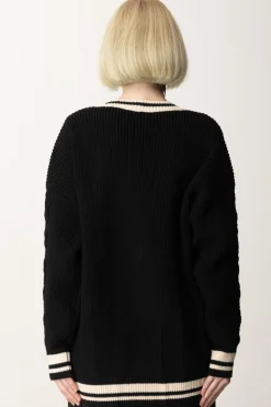 Elisabetta Franchi Cardigan In Lana Stile CollegeNERO/BURRO