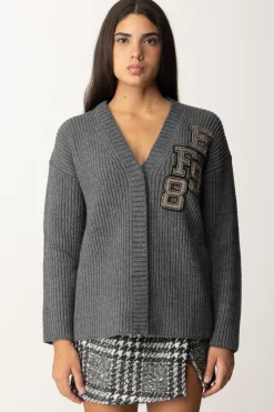 Elisabetta Franchi Cardigan Oversize con Dettagli LogoSTEEL MELANGE