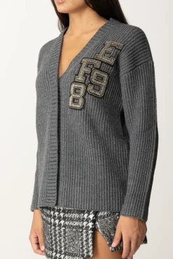 Elisabetta Franchi Cardigan Oversize con Dettagli LogoSTEEL MELANGE