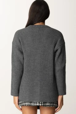 Elisabetta Franchi Cardigan Oversize con Dettagli LogoSTEEL MELANGE