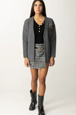 Elisabetta Franchi Cardigan Oversize con Dettagli LogoSTEEL MELANGE