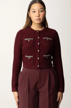 Elisabetta Franchi Cardigan In Lana Bouclé con RicamoROUGE NOIR