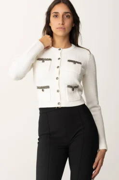 Elisabetta Franchi Cardigan In Lana Bouclé con RicamoAVORIO