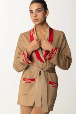 Elisabetta Franchi Cardigan con Bande LogoCAMEL/RED PASSION