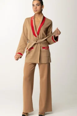 Elisabetta Franchi Cardigan con Bande LogoCAMEL/RED PASSION