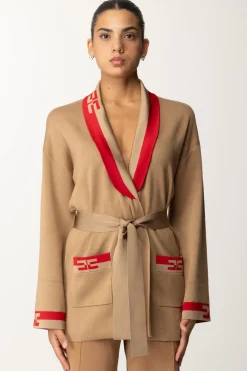 Elisabetta Franchi Cardigan con Bande LogoCAMEL/RED PASSION