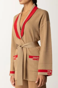Elisabetta Franchi Cardigan con Bande LogoCAMEL/RED PASSION