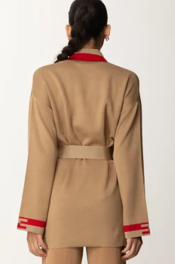 Elisabetta Franchi Cardigan con Bande LogoCAMEL/RED PASSION