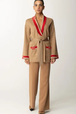 Elisabetta Franchi Cardigan con Bande LogoCAMEL/RED PASSION