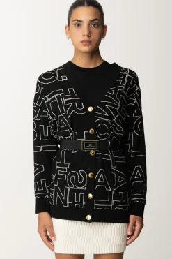 Elisabetta Franchi Cardigan In Misto Lana LetteringNERO/BURRO