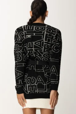 Elisabetta Franchi Cardigan In Misto Lana LetteringNERO/BURRO