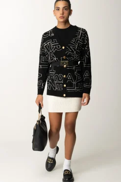 Elisabetta Franchi Cardigan In Misto Lana LetteringNERO/BURRO