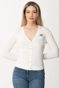 Elisabetta Franchi Cardigan con Logo e BottoniAVORIO