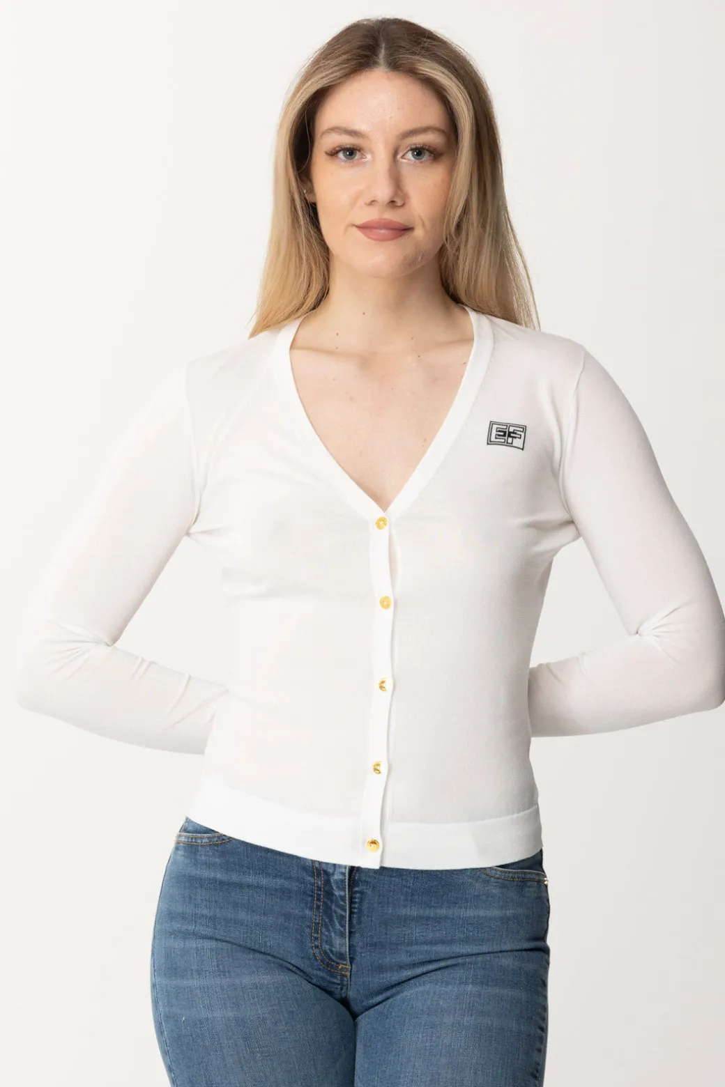 Elisabetta Franchi Cardigan con Logo e BottoniAVORIO