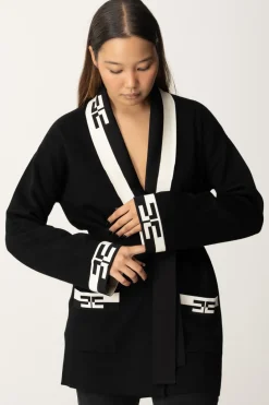 Elisabetta Franchi Cardigan con Bande LogoNERO/BURRO