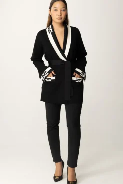 Elisabetta Franchi Cardigan con Bande LogoNERO/BURRO