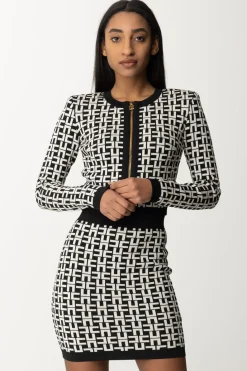 Elisabetta Franchi Cardigan Corto In Viscosa Stampa LogoNERO/BURRO