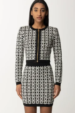 Elisabetta Franchi Cardigan Corto In Viscosa Stampa LogoNERO/BURRO