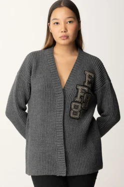Elisabetta Franchi Cardigan In Lana con Patch Ef98STEEL MELANGE