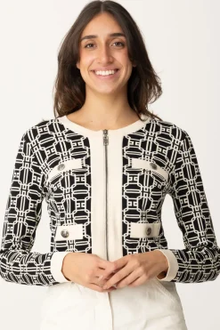 Elisabetta Franchi Cardigan Stampa Logo con CernieraNERO/BURRO